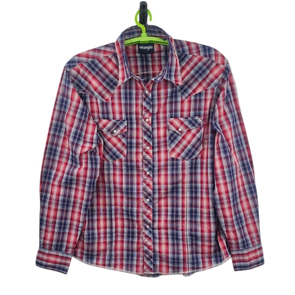 Wrangler Pearl Snap Shirt Men's 2XL Red & Blue Plaid Western Long Sleeve